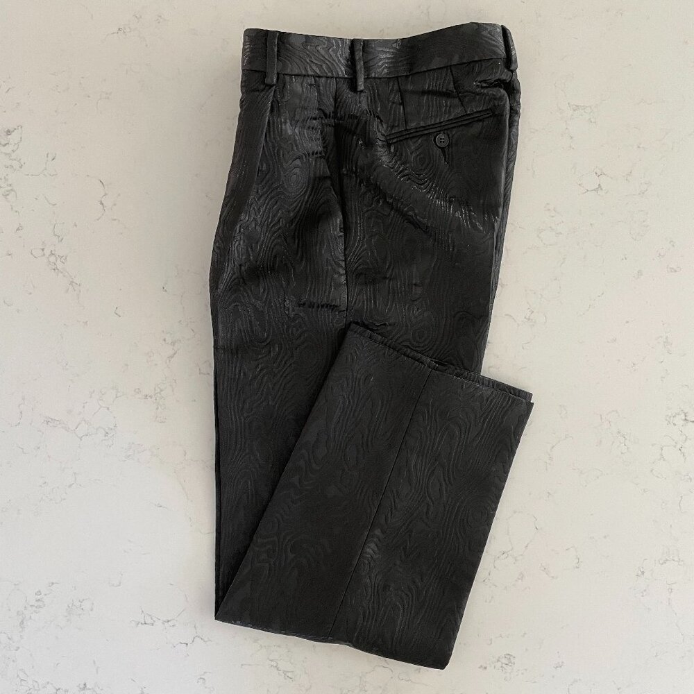 Asos Design Textured Monochromatic Pleated Black Tie Party Trousers Blk 28Wx30L